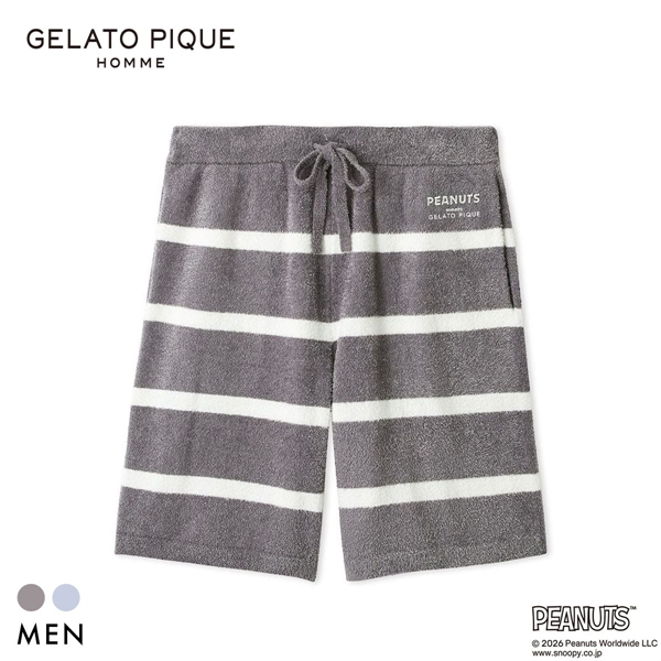 ジェラートピケ オム PEANUTS メンズ スムーズィーボーダーハーフパンツ スヌーピー SNOOPY ジェラピケ パジャマ GELATO PIQUE HOMME