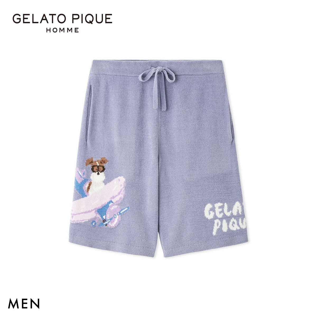 ジェラートピケ オム メンズ ヒラノトシユキ エアリーモコPLANEDOGジャガードハーフパンツ ジェラピケ パジャマ GELATO PIQUE HOMME(BU-ブルー-M)