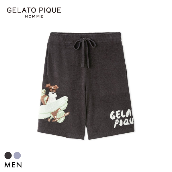ジェラートピケ オム メンズ ヒラノトシユキ エアリーモコPLANEDOGジャガードハーフパンツ ジェラピケ パジャマ GELATO PIQUE HOMME