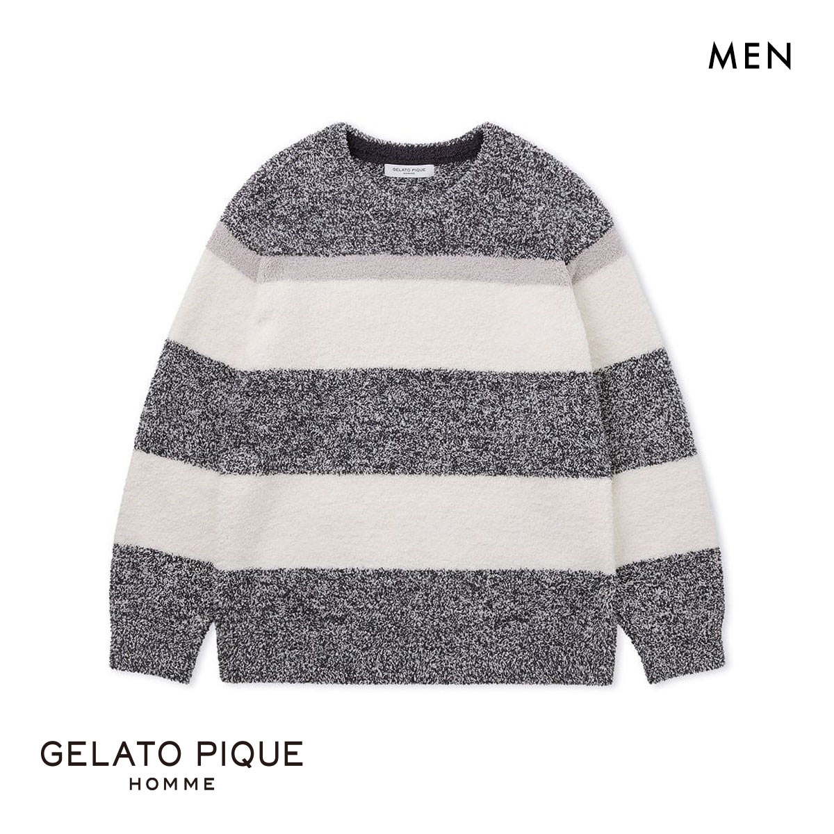 ジェラートピケ オム メンズ パウダーメランジボーダープルオーバー ジェラピケ パジャマ ルームウェア gelato pique HOMME(NV-ネイビー-M)