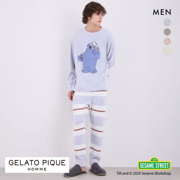 ジェラートピケ オム メンズ セサミストリート モチーフジャガードプルオーバー&ロングパンツ ジェラピケ パジャマ SESAME STREET GELATO PIQUE HOMME