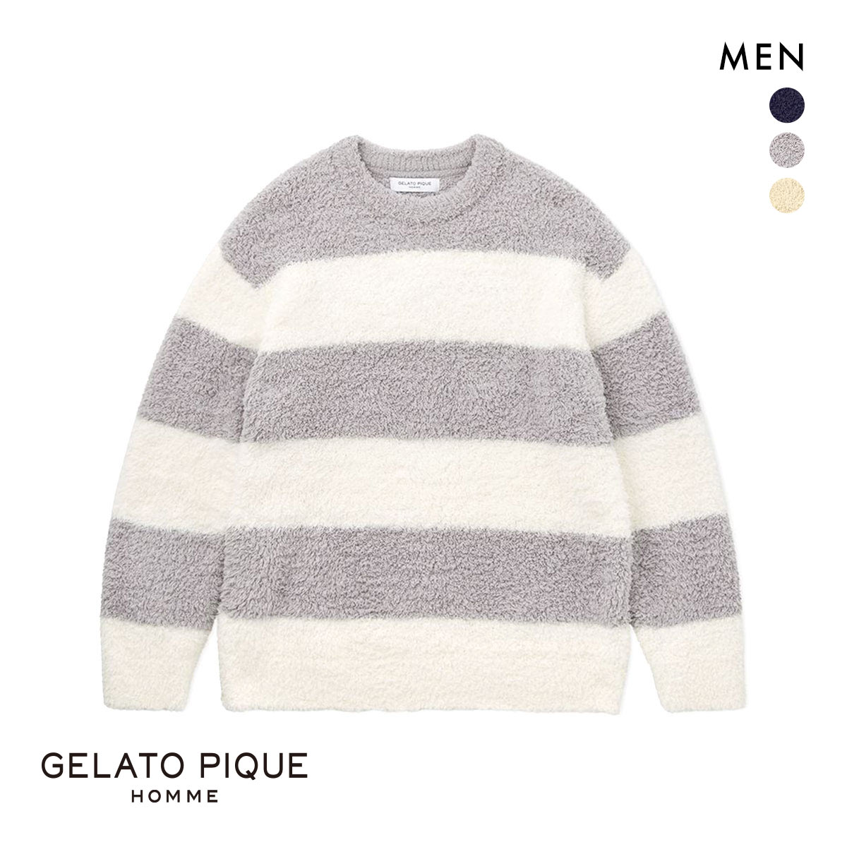 ジェラートピケ オム メンズ ジェラート2ボーダープルオーバー ジェラピケ パジャマ ルームウェア gelato pique HOMME(GY-グレー-M)