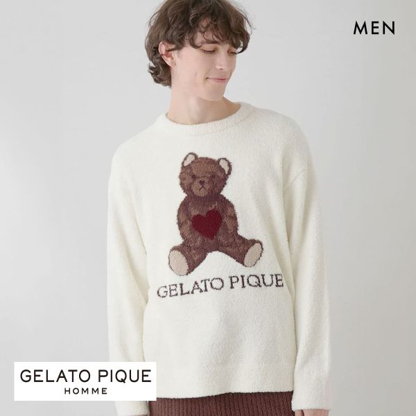 ジェラートピケ オム メンズ バレンタイン ベビモコハートベアジャガードプルオーバー ジェラピケ パジャマ Valentine GELATO PIQUE HOMME