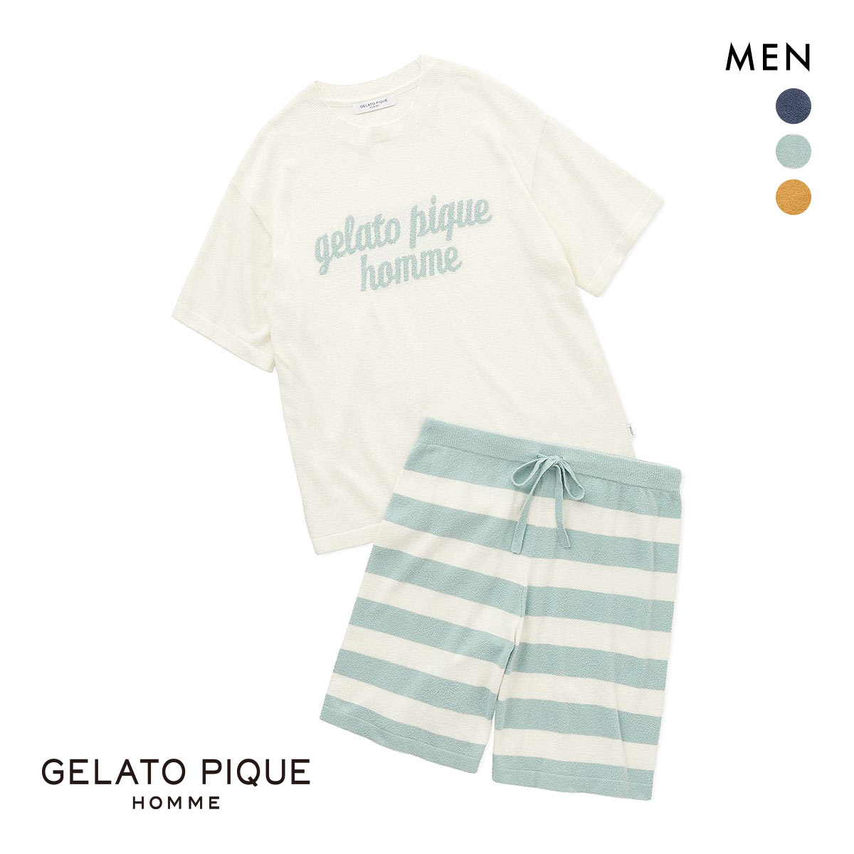 ジェラートピケ オム メンズ スムーズィーliteセットアップ ジェラピケ パジャマ ルームウェア GELATO PIQUE HOMME(BU-ブルー-M)