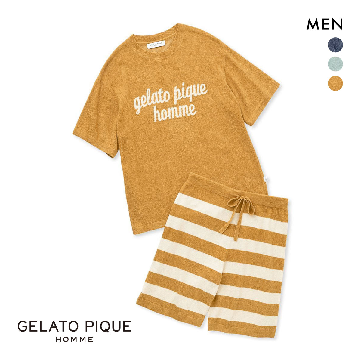 ジェラートピケ オム メンズ スムーズィーliteセットアップ ジェラピケ パジャマ ルームウェア GELATO PIQUE HOMME(CM-キャメル-M)