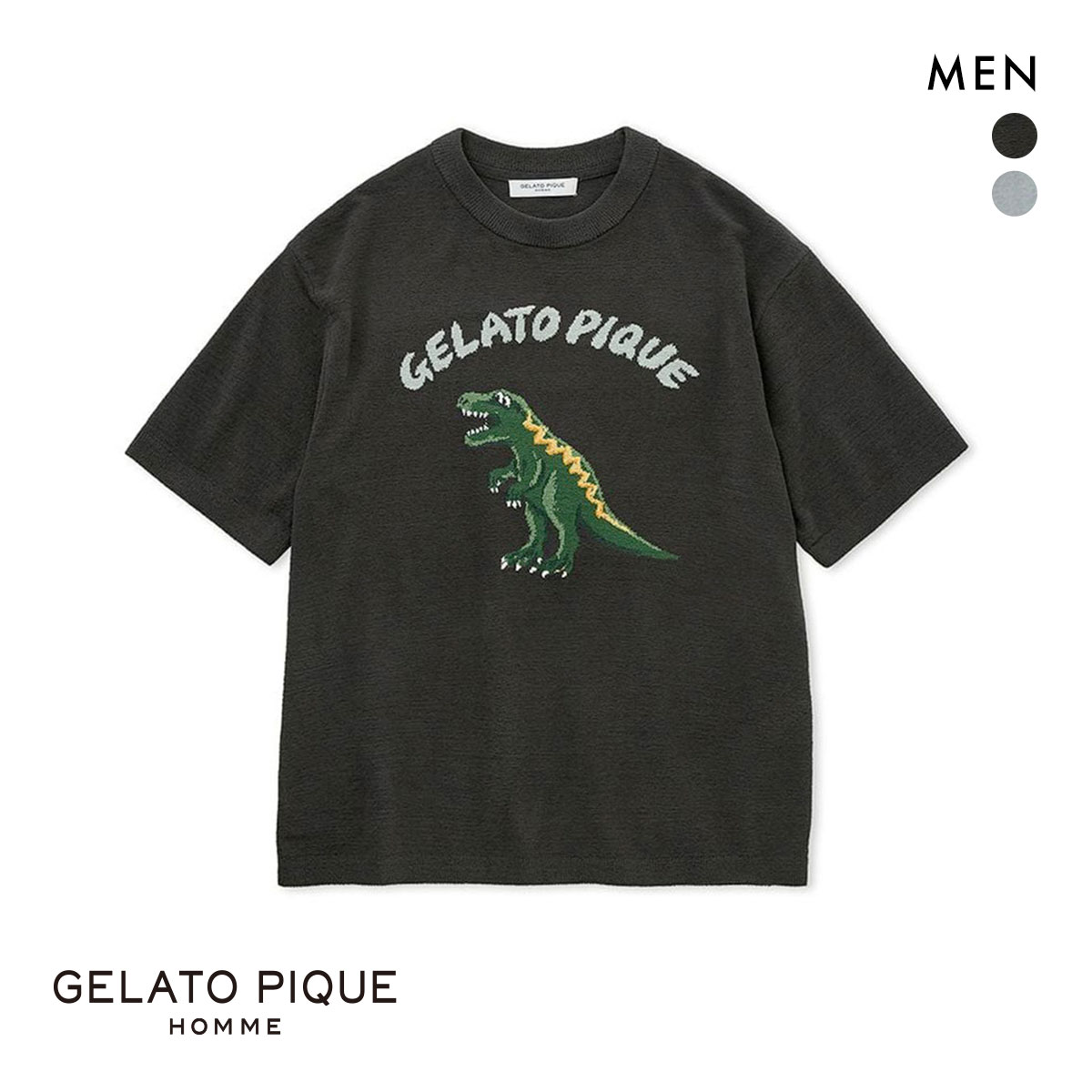 ジェラートピケ オム メンズ エアモコダイナソージャガードプルオーバー ジェラピケ パジャマ ルームウェア gelato pique HOMME(DGY-濃グレー-M)