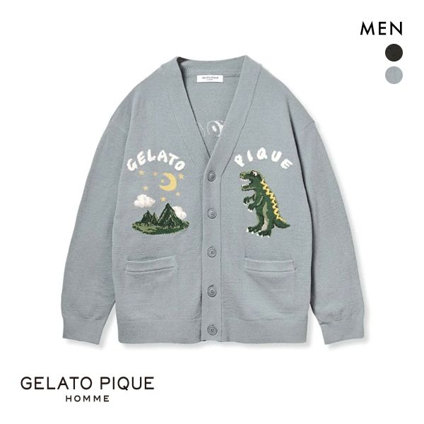 ジェラートピケ オム メンズ エアモコダイナソージャガードカーディガン ジェラピケ パジャマ ルームウェア gelato pique HOMME