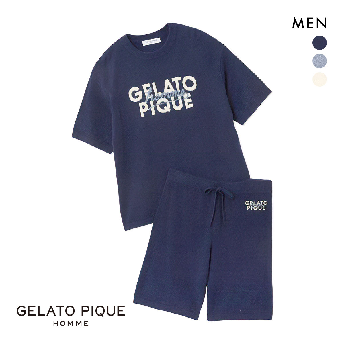 ジェラートピケ オム メンズ スムーズィーliteロゴセットアップ ジェラピケ パジャマ GELATO PIQUE HOMME(NV-ネイビー-M)