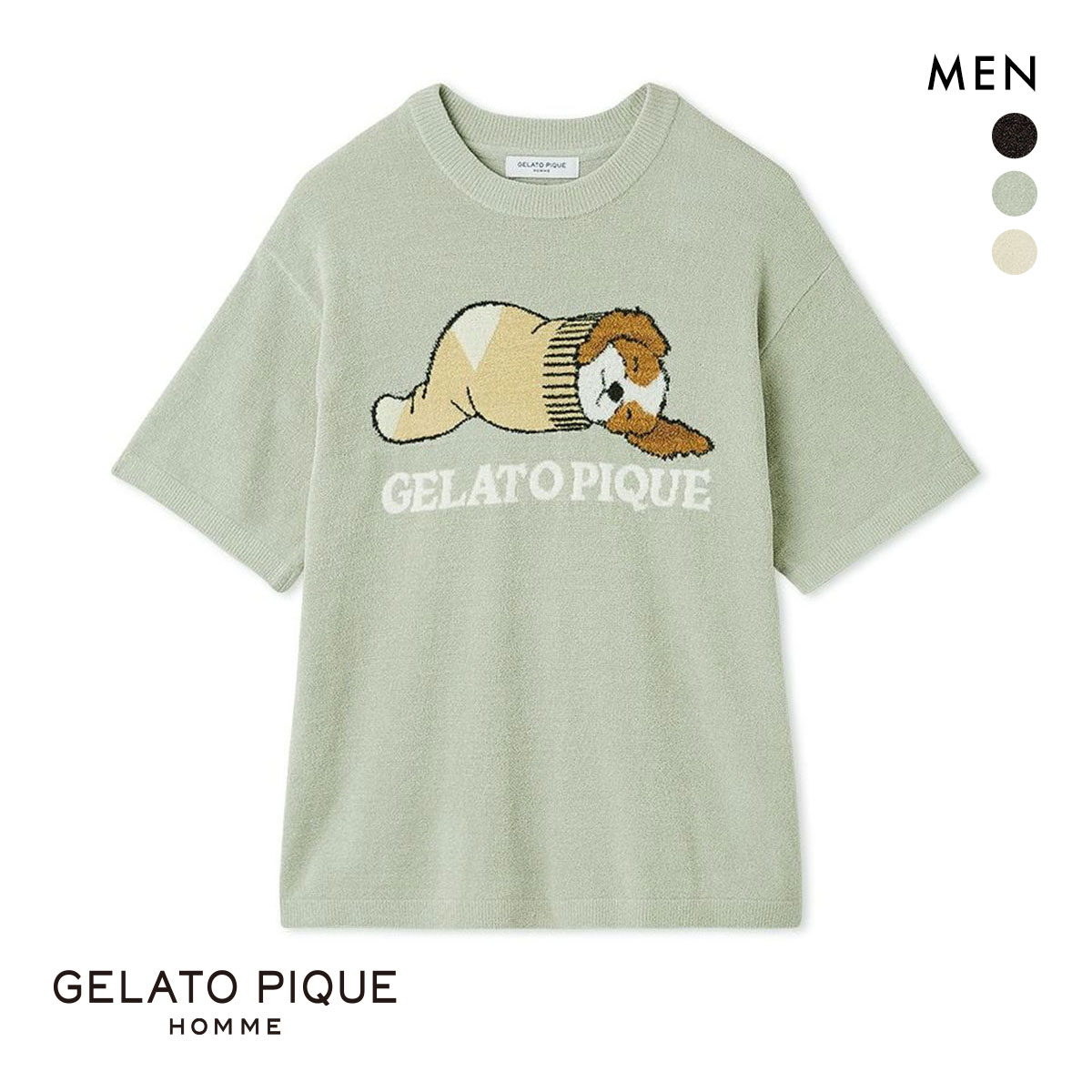 ジェラートピケ オム メンズ エアリーモコドッグジャガードプルオーバー ジェラピケ パジャマ ルームウェア gelato pique HOMME(MI-ミント-M)