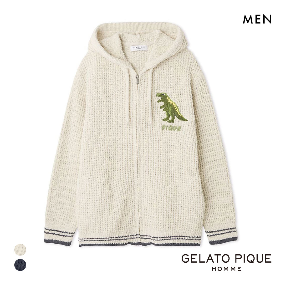 ジェラートピケ オム メンズ ワッフルダイナソーパーカ ジェラピケ パジャマ ルームウェア gelato pique HOMME(CR-クリーム-M)