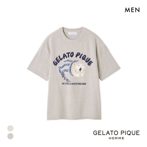 ジェラートピケ オム メンズ sleeping cat ジャガードプルオーバー ジェラピケ パジャマ ルームウェア GELATO PIQUE HOMME