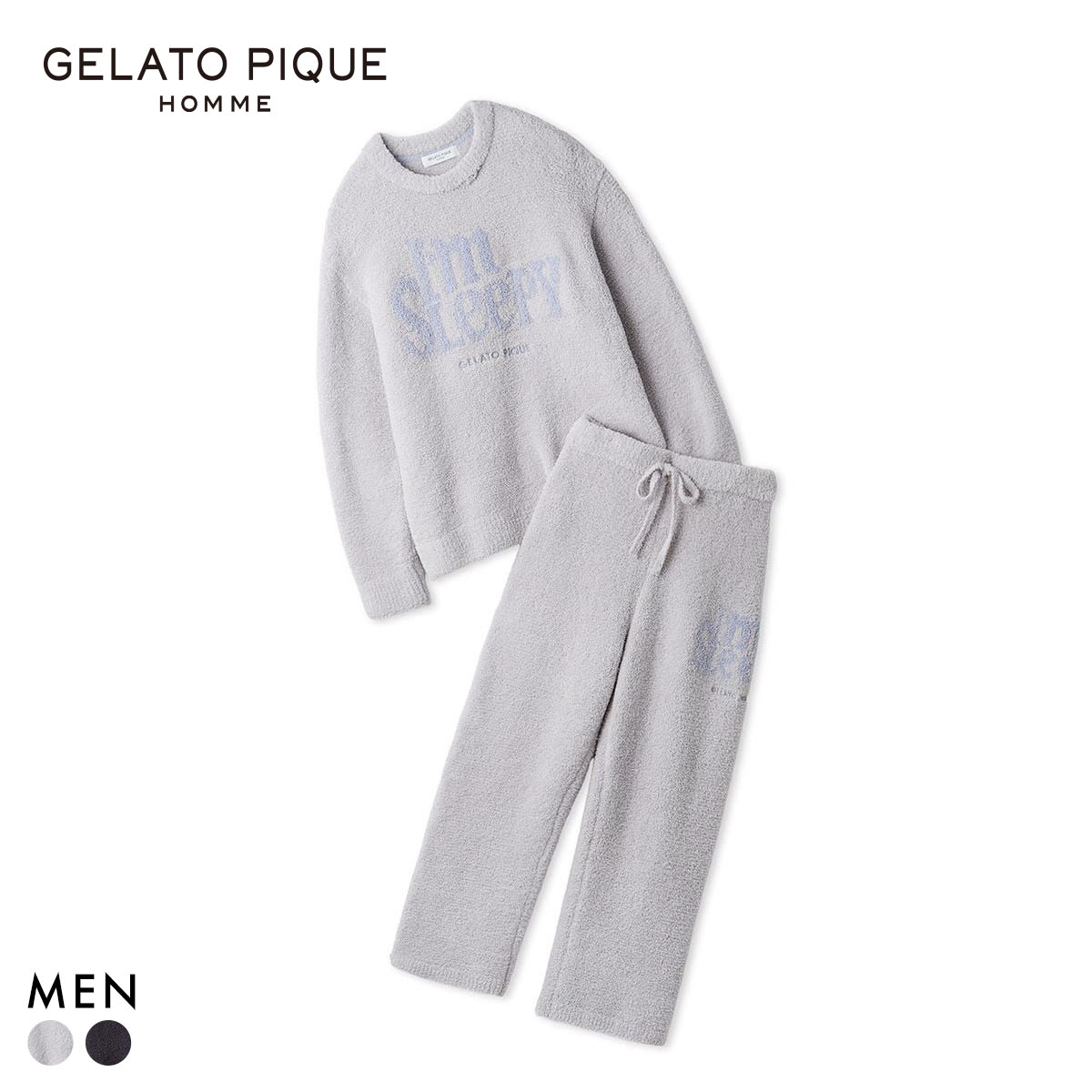 ジェラートピケ オム メンズ パウダースリーピーロゴジャガードプルオーバーロングパンツセット ジェラピケ gelato pique HOMME(GY-グレー-M)