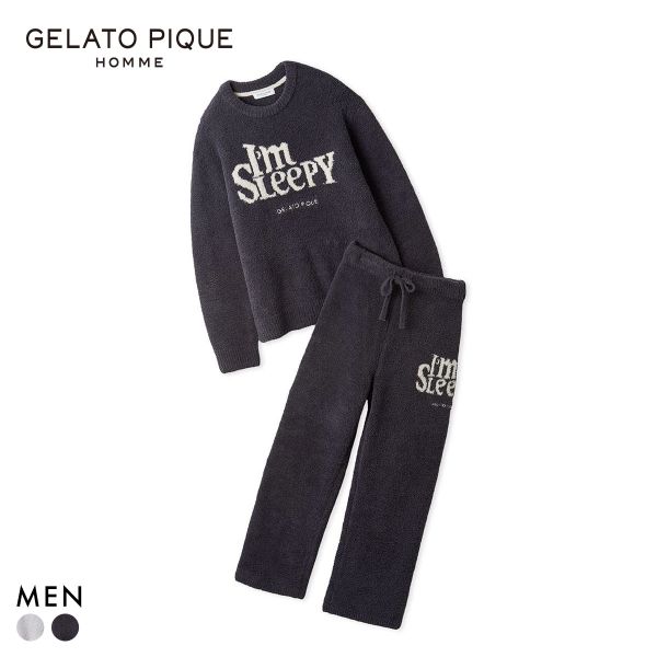 ジェラートピケ オム メンズ パウダースリーピーロゴジャガードプルオーバーロングパンツセット ジェラピケ gelato pique HOMME