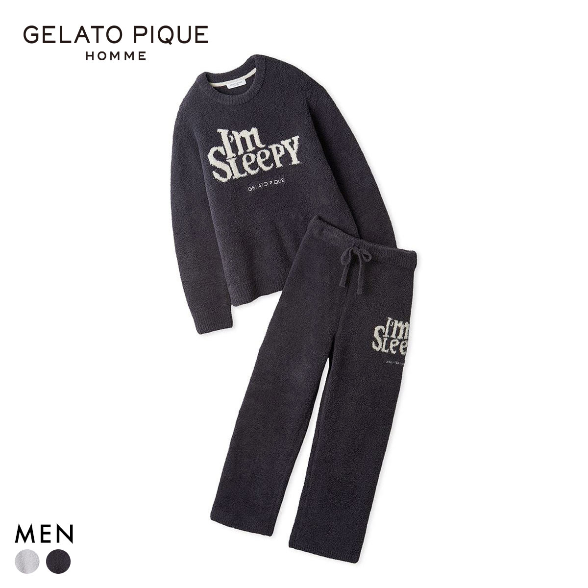 ジェラートピケ オム メンズ パウダースリーピーロゴジャガードプルオーバーロングパンツセット ジェラピケ gelato pique HOMME(NV-ネイビー-M)