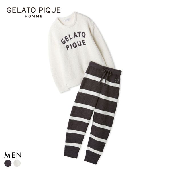 ジェラートピケ オム メンズ パウダーロゴジャガードプルオーバー＆ロングパンツセット ジェラピケ パジャマ GELATO PIQUE HOMME