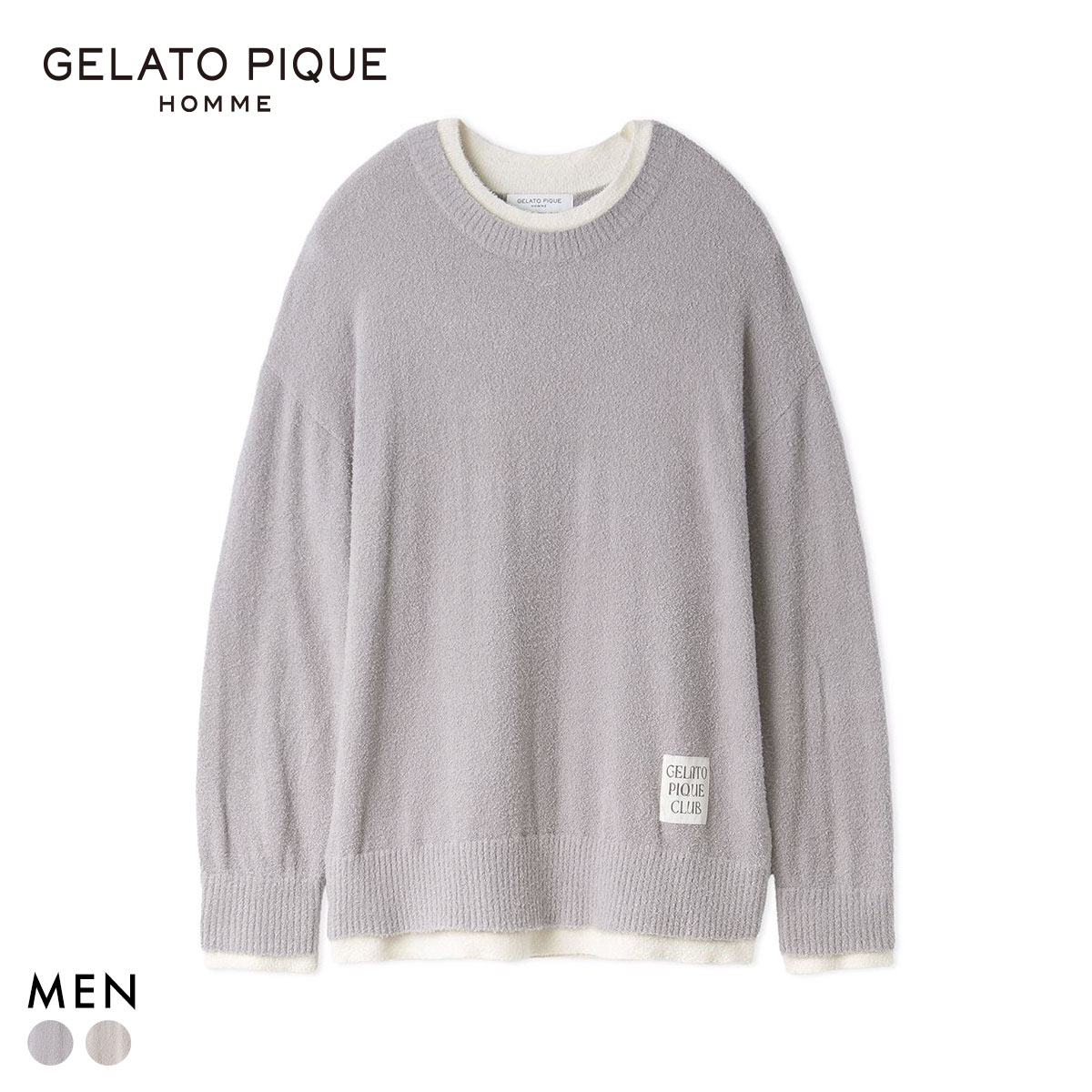 ジェラートピケ オム メンズ レイヤードホットスムーズィープルオーバー ジェラピケ ルームウェア パジャマ GELATO PIQUE HOMME(GY-グレー-M)