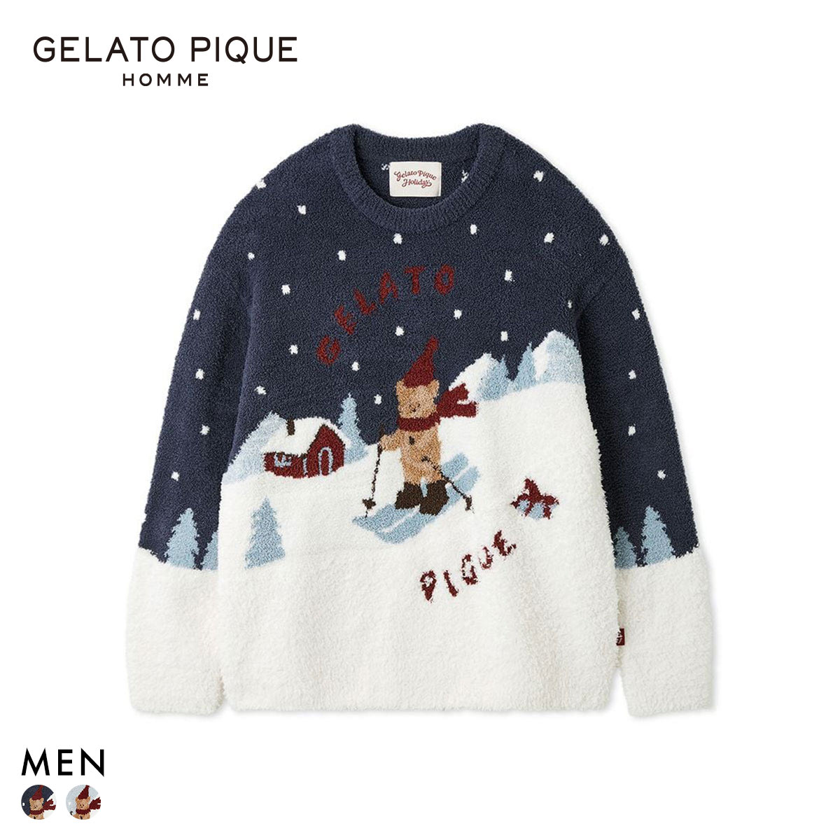 ジェラートピケ オム メンズ HOLIDAY ジェラートスキーベアジャガードプルオーバー ジェラピケ パジャマ ルームウェア gelato pique HOMME(NV-ネイビー-M)