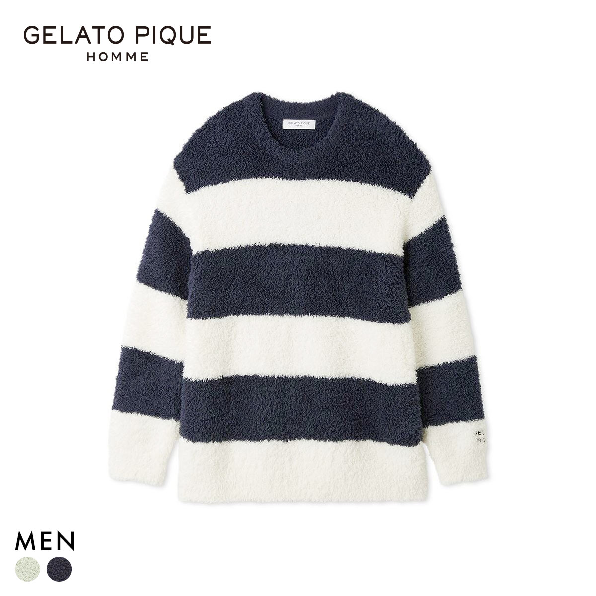 ジェラートピケ オム メンズ ジェラート2ボーダープルオーバー ジェラピケ パジャマ ルームウェア gelato pique HOMME(NV-ネイビー-M)