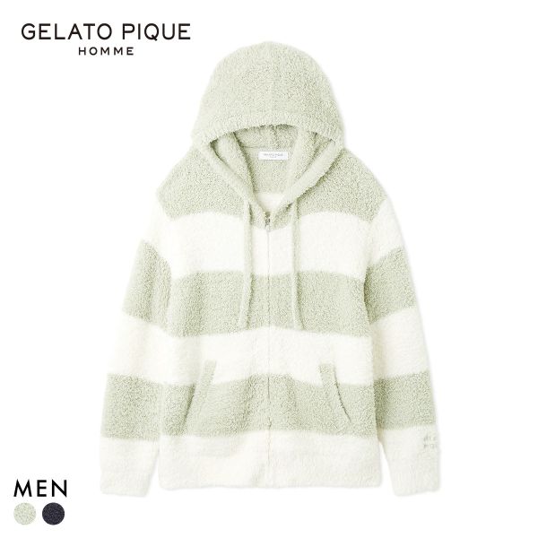 ジェラートピケ オム メンズ ジェラート2ボーダーパーカ ジェラピケ パジャマ ルームウェア gelato pique HOMME