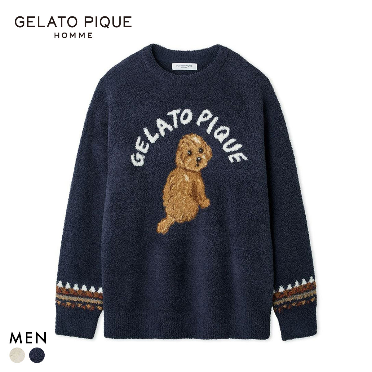 ジェラートピケ オム メンズ パウダーDOGジャガードプルオーバー ジェラピケ パジャマ ルームウェア gelato pique HOMME(NV-ネイビー-M)