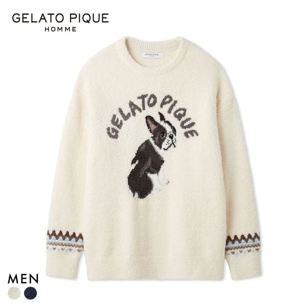 ジェラートピケ オム メンズ パウダーDOGジャガードプルオーバー ジェラピケ パジャマ ルームウェア gelato pique HOMME