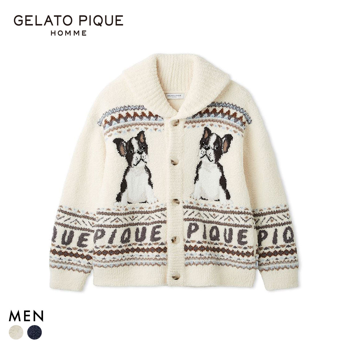 ジェラートピケ オム メンズ パウダーノルディック DOGジャガードカウチン ジェラピケ パジャマ ルームウェア gelato pique HOMME(IV-アイボリー-M)