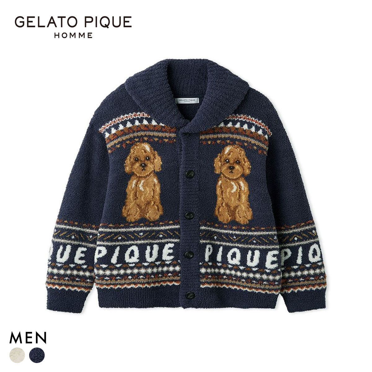 ジェラートピケ オム メンズ パウダーノルディック DOGジャガードカウチン ジェラピケ パジャマ ルームウェア gelato pique HOMME(NV-ネイビー-M)
