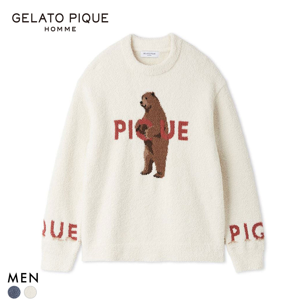 ジェラートピケ オム メンズ パウダーフォレストベアジャガードプルオーバー ジェラピケ パジャマ ルームウェア gelato pique HOMME(CR-クリーム-M)