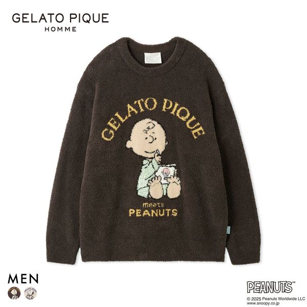 ジェラートピケ オム メンズ PEANUTS オリジナルアートジャガードプルオーバー ジェラピケ gelato pique スヌーピー HOMME