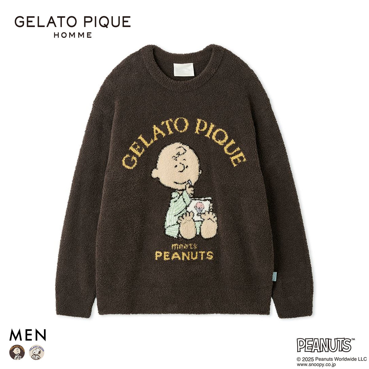 ジェラートピケ オム メンズ PEANUTS オリジナルアートジャガードプルオーバー ジェラピケ gelato pique スヌーピー HOMME(CGY-チャコールグレー-M)