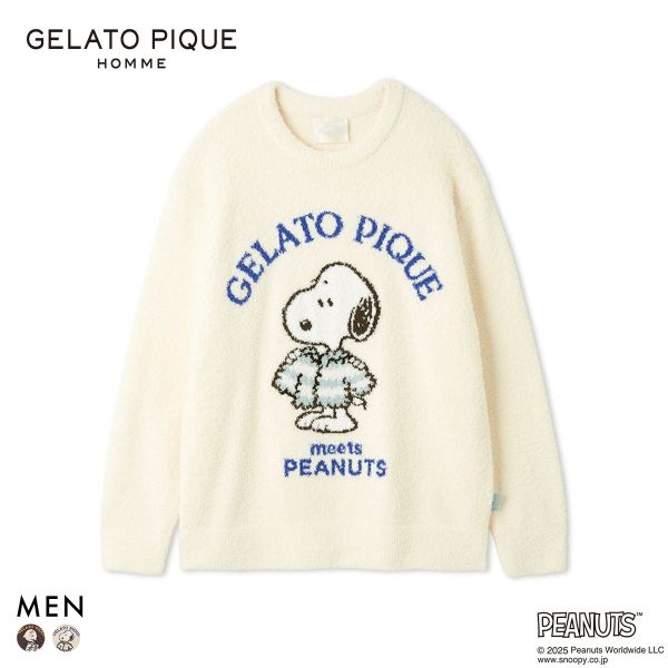 ジェラートピケ オム メンズ PEANUTS オリジナルアートジャガードプルオーバー ジェラピケ gelato pique スヌーピー HOMME