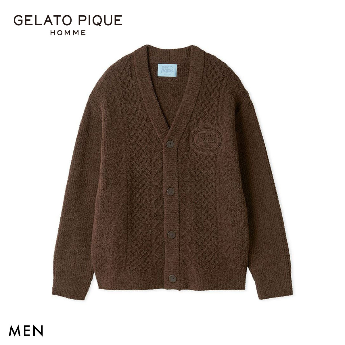 ジェラートピケ オム メンズ Valentine アランカーディガン ジェラピケ パジャマ GELATO PIQUE HOMME バレンタイン(BR-ブラウン-M)