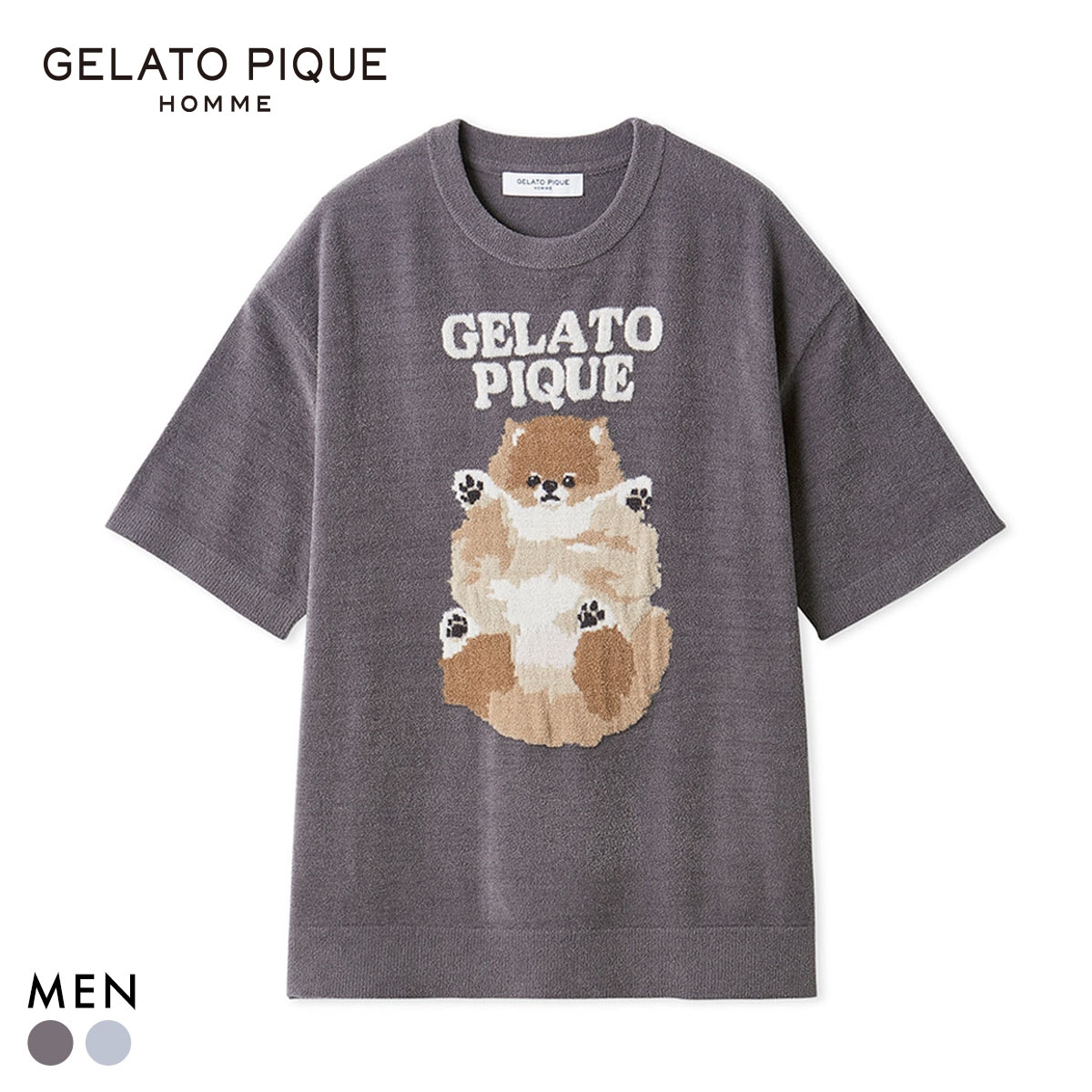 ジェラートピケ オム メンズ ドッグジャガードプルオーバー ジェラピケ パジャマ GELATO PIQUE HOMME(GY-グレー-M)