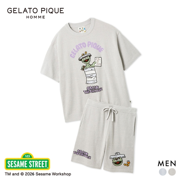 ジェラートピケ オム SESAME STREET エアリーモコジャガードプルオーバー＆ハーフパンツセット ジェラピケ セサミストリート GELATO PIQUE