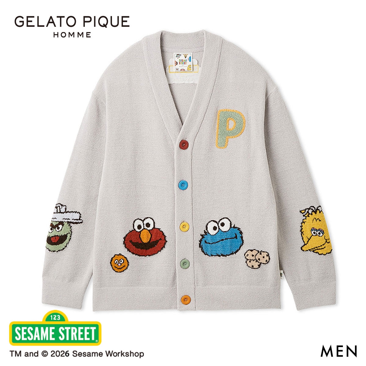 ジェラートピケ オム メンズ SESAME STREET エアリーモコアップリケカーディガン ジェラピケ セサミストリート ルームウェア GELATO PIQUE HOMME