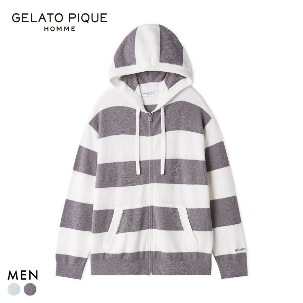 ジェラートピケ オム メンズ スムーズィー2ボーダーパーカ ジェラピケ パジャマ ルームウェア gelato pique HOMME