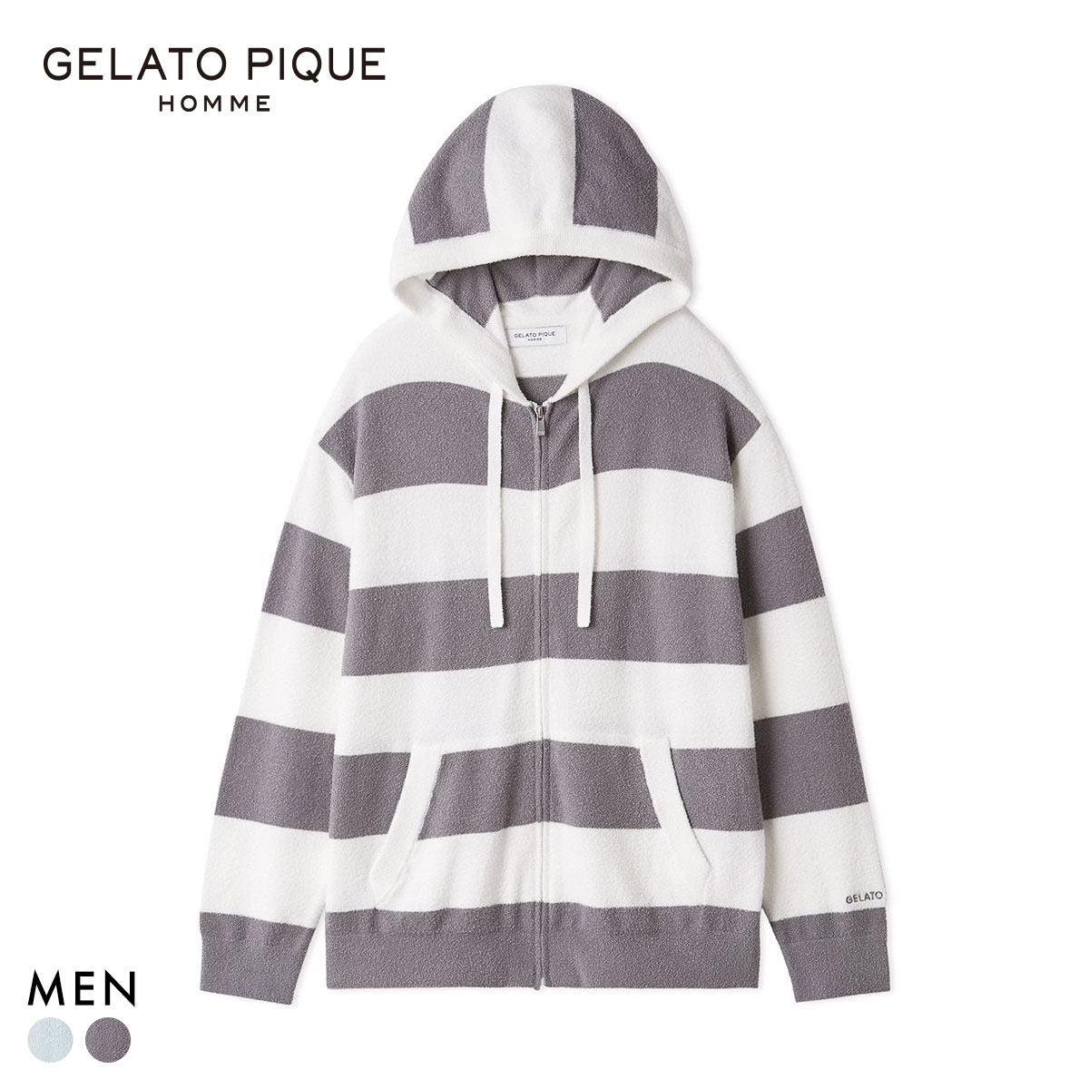 ジェラートピケ オム メンズ スムーズィー2ボーダーパーカ ジェラピケ パジャマ ルームウェア gelato pique HOMME(CGY-チャコールグレー-M)