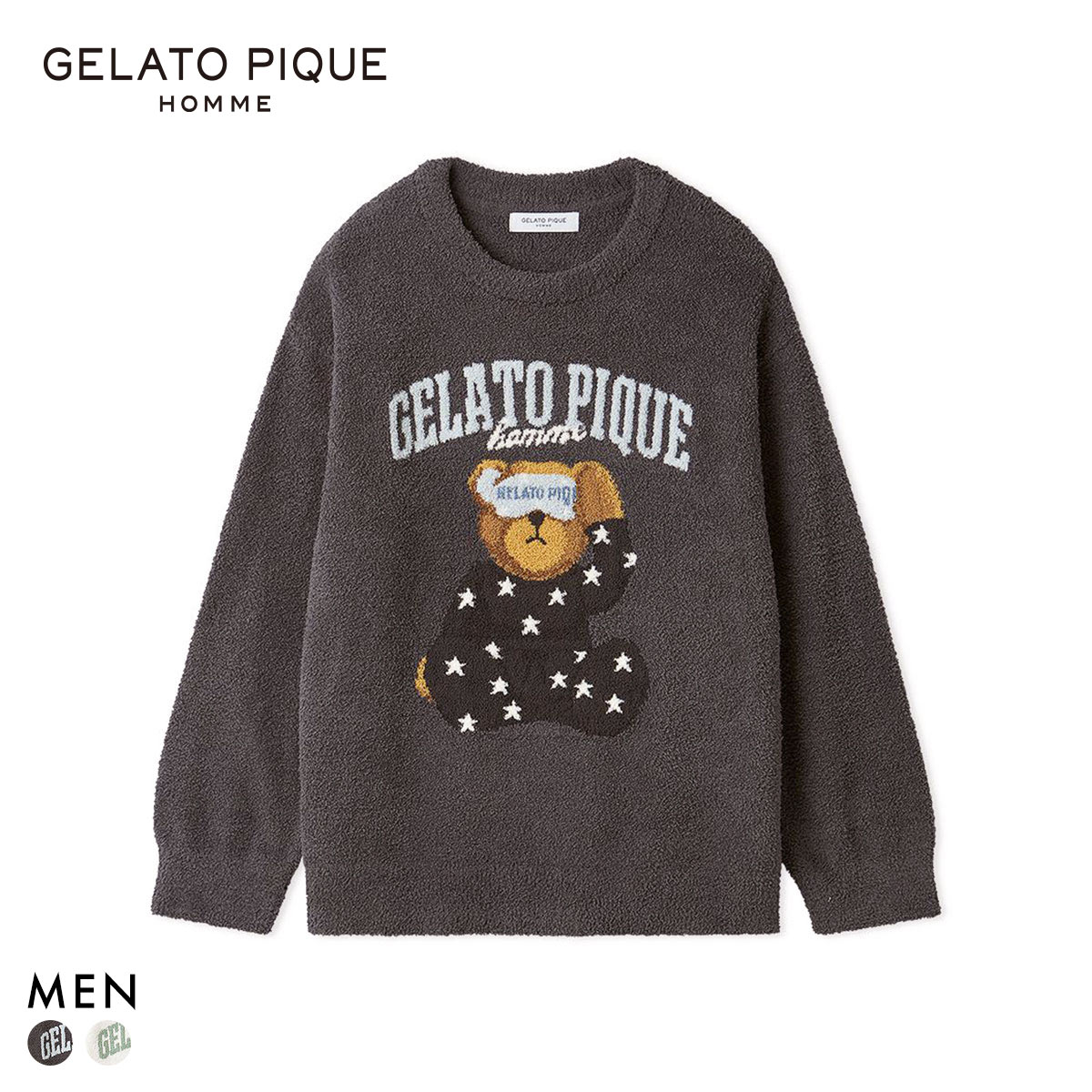 ジェラートピケ オム メンズ べビモコグッドモーニングベアプルオーバー ジェラピケ パジャマ Valentine GELATO PIQUE HOMME(DGY-濃グレー-M)