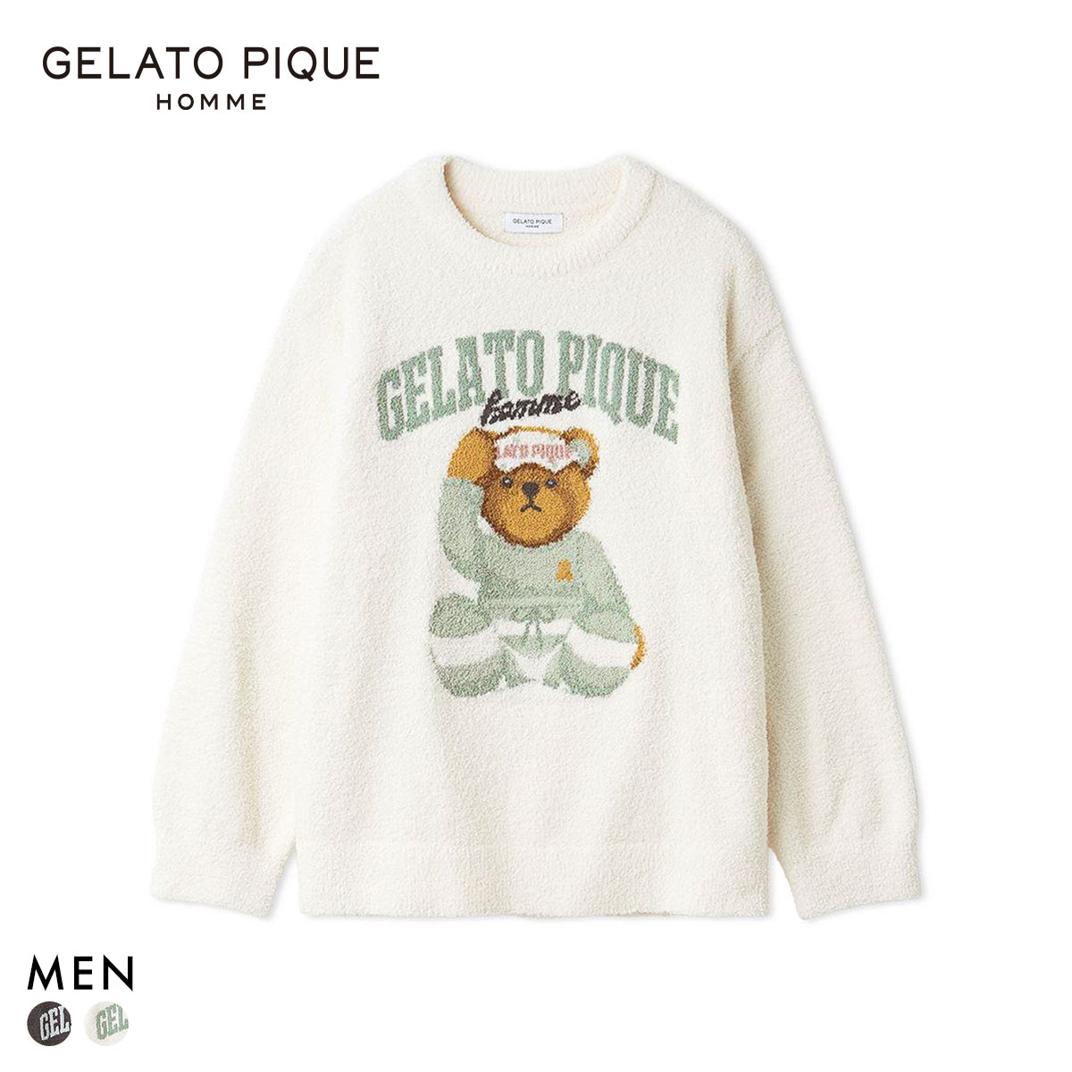 ジェラートピケ オム メンズ べビモコグッドモーニングベアプルオーバー ジェラピケ パジャマ Valentine GELATO PIQUE HOMME(CR-クリーム-M)