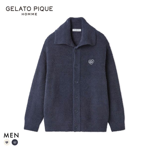 ジェラートピケ オム メンズ べビモコハートロゴ刺繍カーディガン ジェラピケ パジャマ ルームウェア gelato pique HOMME