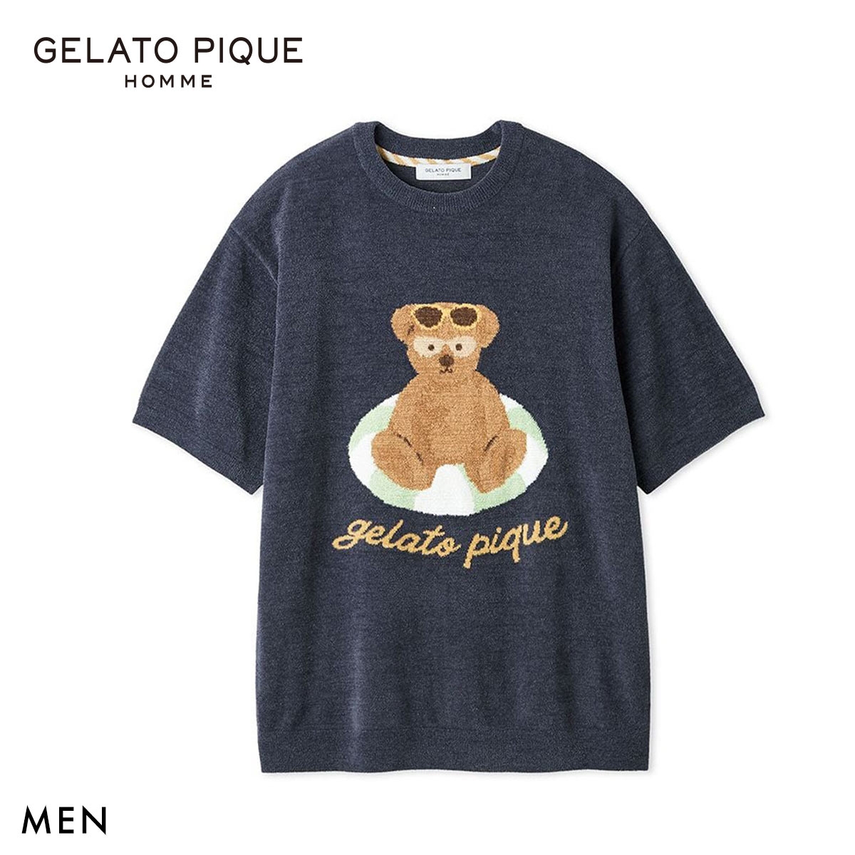 ジェラートピケ オム メンズ サマーベアジャガードプルオーバー ジェラピケ パジャマ ルームウェア GELATO PIQUE HOMME(NV-ネイビー-M)