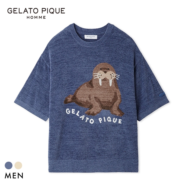 ジェラートピケ オム メンズ 接触冷感 スムーズィーliteシーアニマルジャガードプルオーバー ジェラピケ パジャマ GELATO PIQUE HOMME