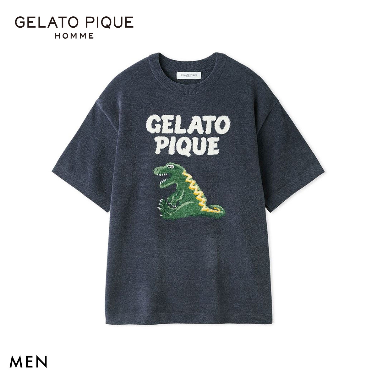 ジェラートピケ オム メンズ エアリーモコスリーピングダイナソージャガードプルオーバー ジェラピケ パジャマ GELATO PIQUE HOMME(NV-ネイビー-M)