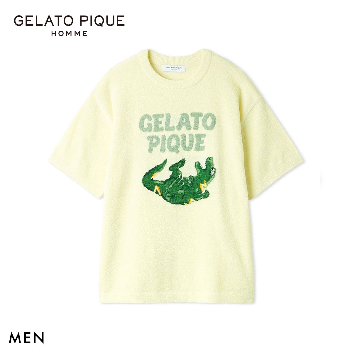 ジェラートピケ オム メンズ エアリーモコスリーピングダイナソージャガードプルオーバー ジェラピケ パジャマ GELATO PIQUE HOMME(LM-ライム-M)