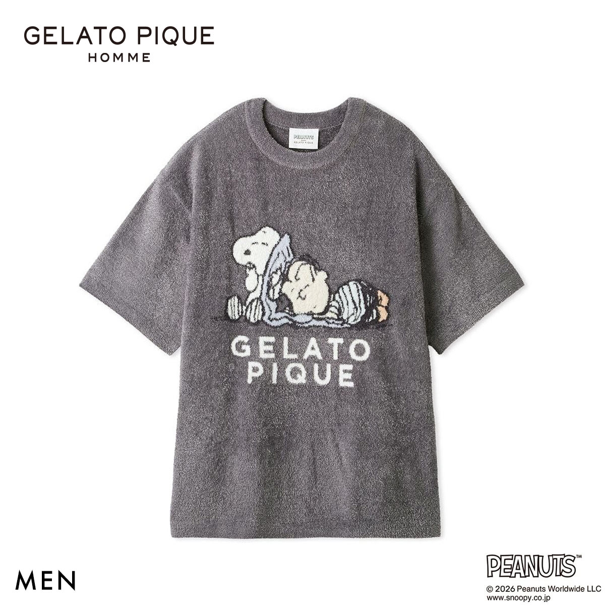 ジェラートピケ オム PEANUTS メンズ スムーズィージャガードプルオーバー スヌーピー SNOOPY ジェラピケ パジャマ GELATO PIQUE HOMME(GY-グレー-M)