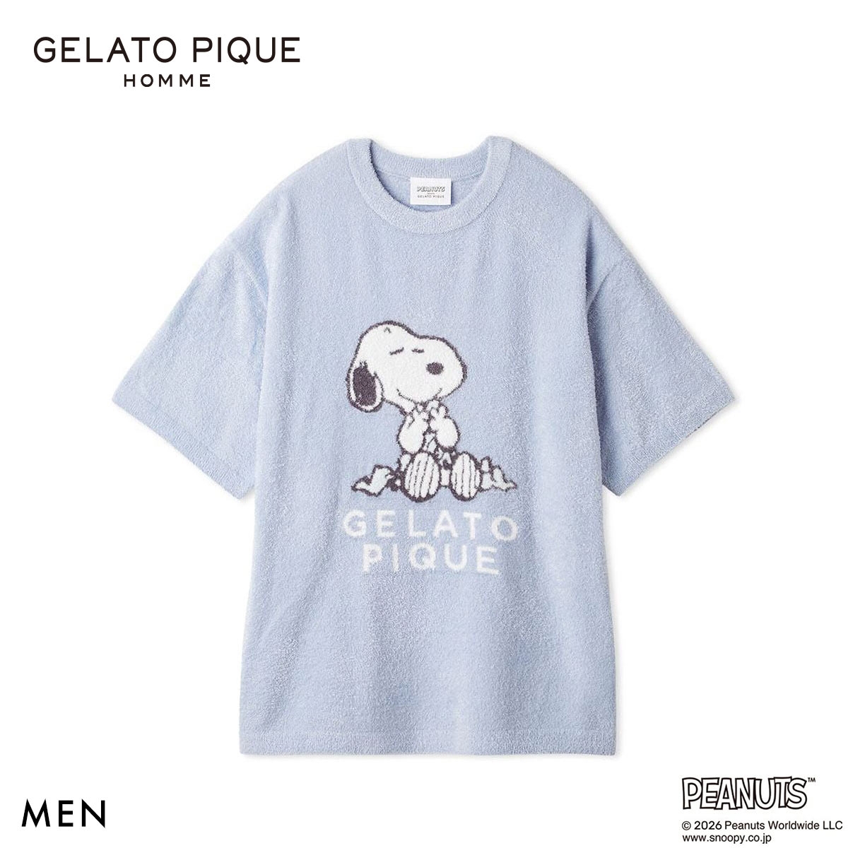 ジェラートピケ オム PEANUTS メンズ スムーズィージャガードプルオーバー スヌーピー SNOOPY ジェラピケ パジャマ GELATO PIQUE HOMME(BU-ブルー-M)