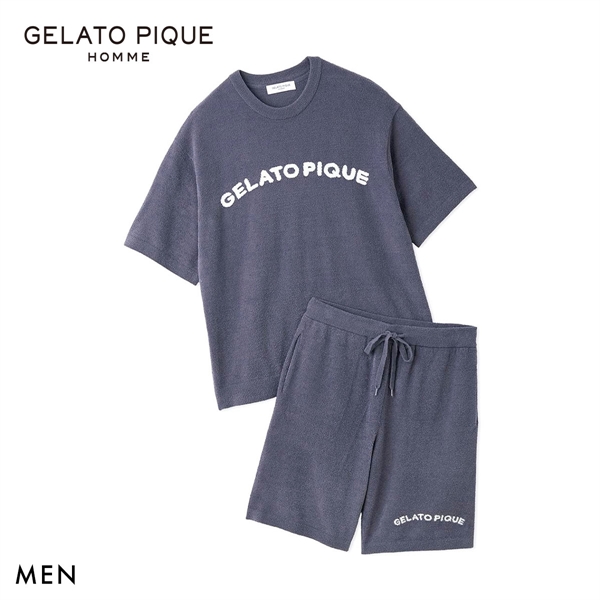 ジェラートピケ オム メンズ スムーズィーliteカジュアルロゴジャガードプルオーバー＆ハーフパンツセット パジャマ GELATO PIQUE HOMME