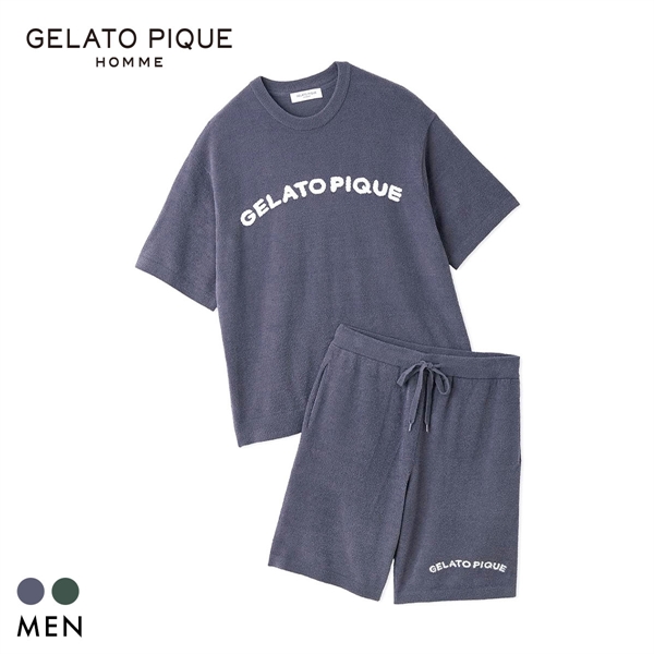 ジェラートピケ オム メンズ スムーズィーliteカジュアルロゴジャガードプルオーバー＆ハーフパンツセット パジャマ GELATO PIQUE HOMME