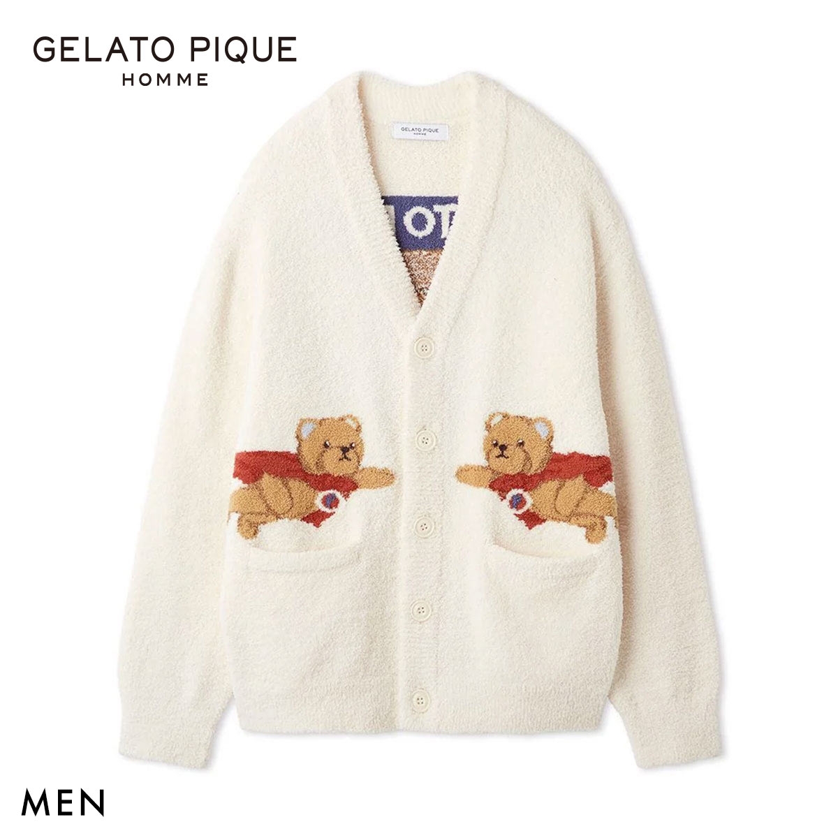 ジェラートピケ オム メンズ ベビモコヒーローベアジャガードカーディガン ジェラピケ パジャマ GELATO PIQUE HOMME(CR-クリーム-M)