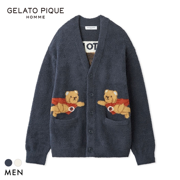 ジェラートピケ オム メンズ ベビモコヒーローベアジャガードカーディガン ジェラピケ パジャマ GELATO PIQUE HOMME